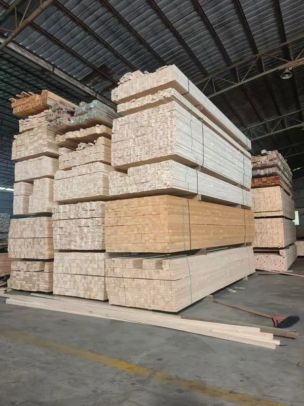 Finger-jointed timber blocks stacked after machining