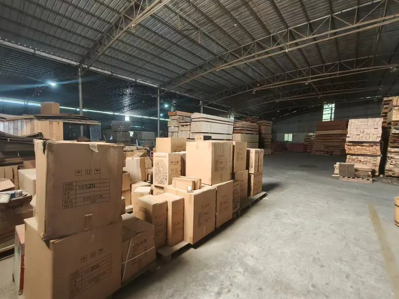 Pallets of boxed sauna heaters and accessories ready for dispatch